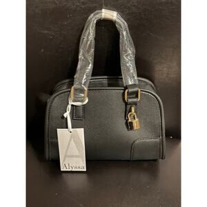 Alyssa Black Faux Leather Satchel Handbag With Lock Detail